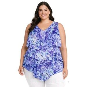 AVENUE Womens 18/20 Asymmetrical Watercolor Tiered Abstract Sleeveless Top